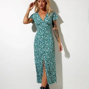 Motel Rocks LARIN MIDI DRESS IN FLORAL FIELD GREEN